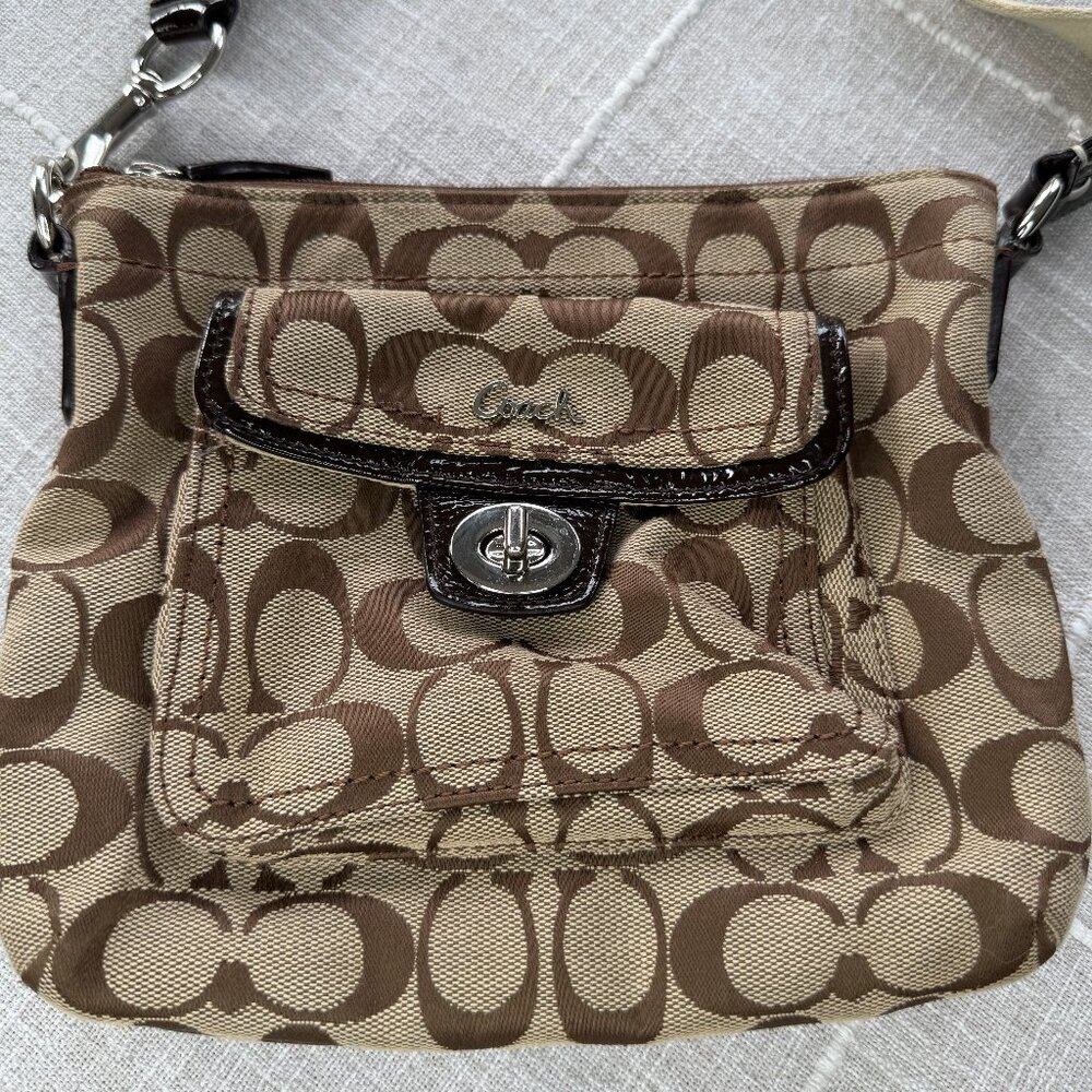 Coach Crossbody - Beige Canvas Penelope Signature C Turn Lock Swingpak Messenger